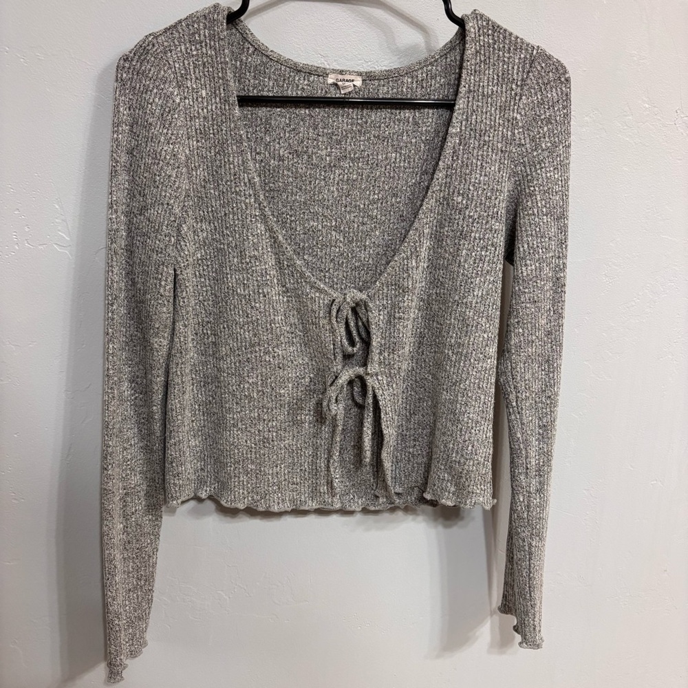 Garage Heather Gray Knit Tie-Front Crop Top Sz L EUC